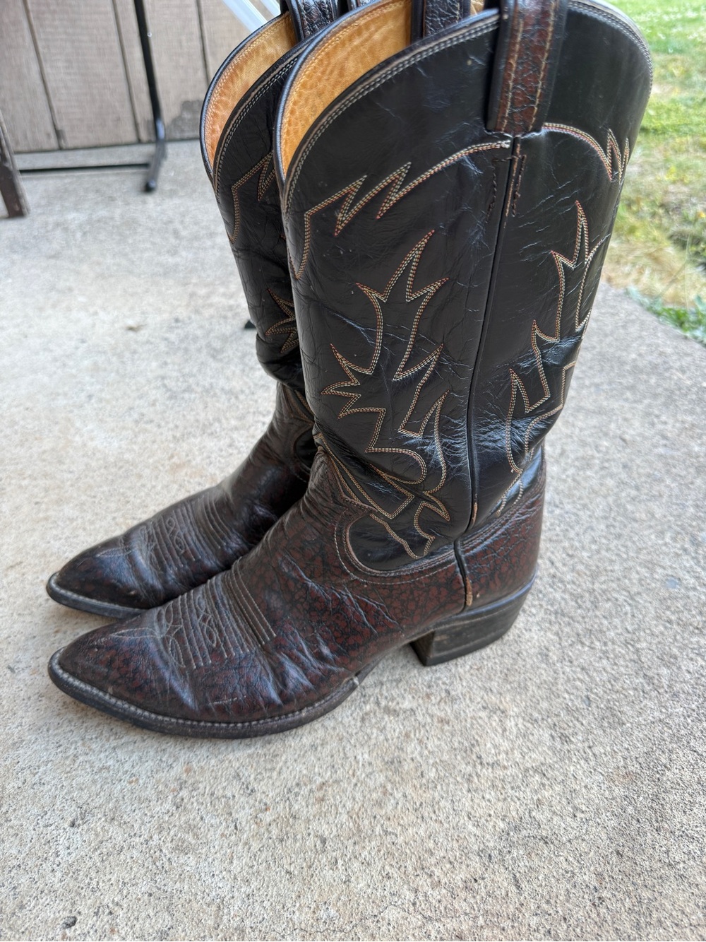 Tony Lama Two-Tone Tan and Black Leather Cowboy Boots